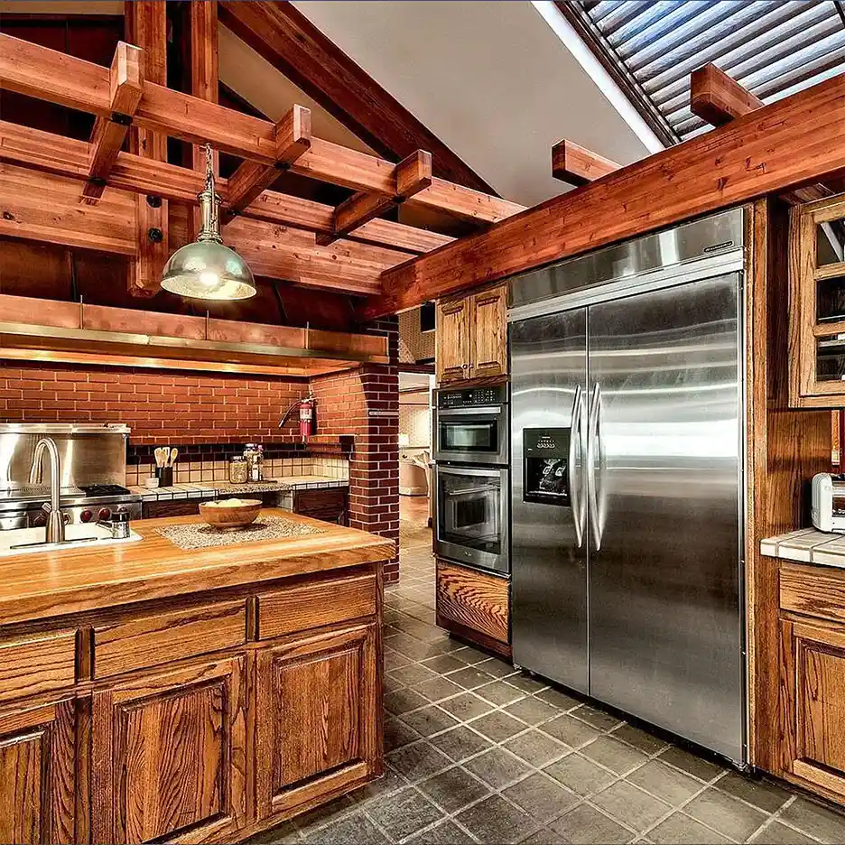 Commercial kitchen with stainless steel appliances