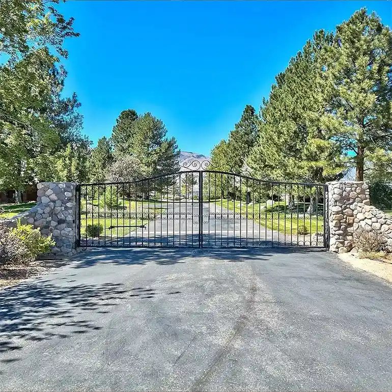 Closed gate in front of Hawk Ridge gated community